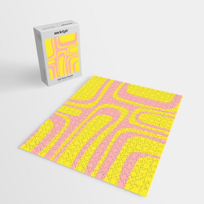 Pink and Yellow Abstract Mid Century Modern Palm Springs Pattern Jigsaw Puzzle Gallery Image 2