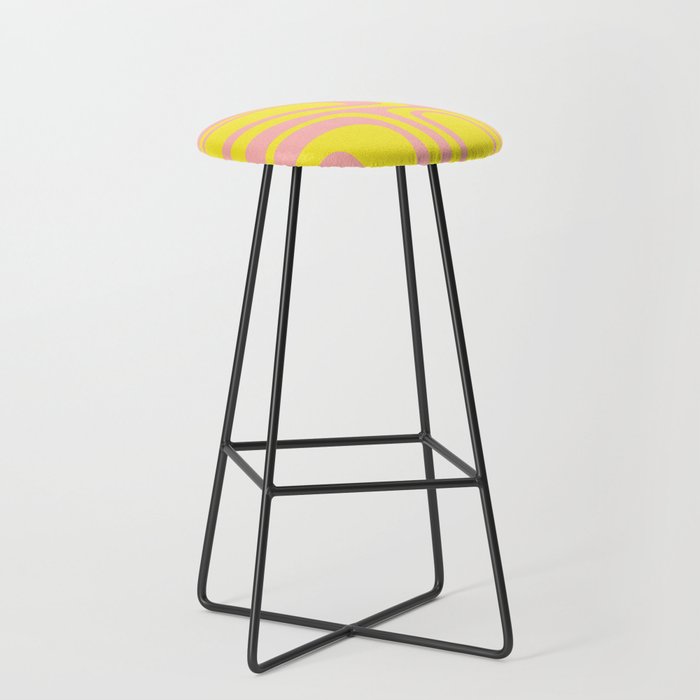 Pink and Yellow Abstract Mid Century Modern Palm Springs Pattern Stool Gallery Image 1