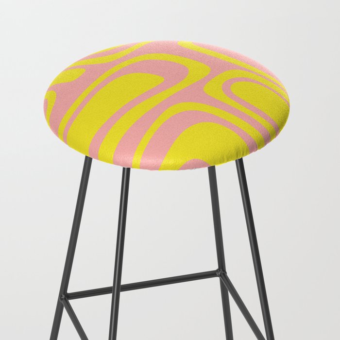Pink and Yellow Abstract Mid Century Modern Palm Springs Pattern Stool Gallery Image 2