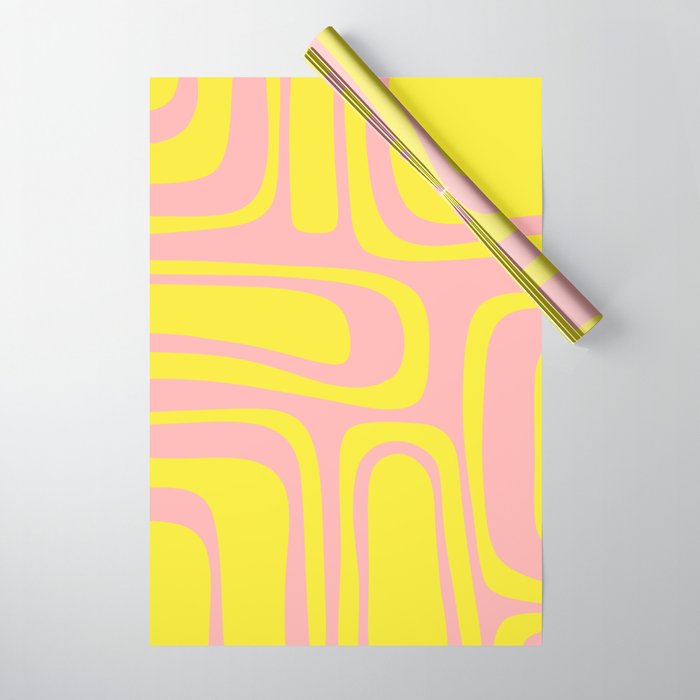 Pink and Yellow Abstract Mid Century Modern Palm Springs Pattern Wrapping Paper Gallery Image 1