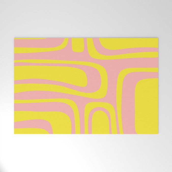 Pink and Yellow Abstract Mid Century Modern Palm Springs Pattern Welcome Mat Gallery Image 1