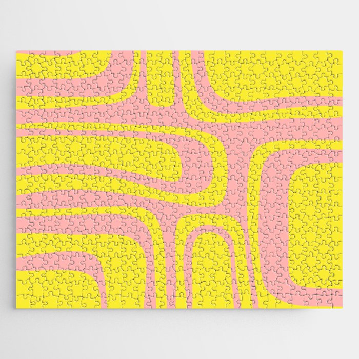 Pink and Yellow Abstract Mid Century Modern Palm Springs Pattern Jigsaw Puzzle Gallery Image 1