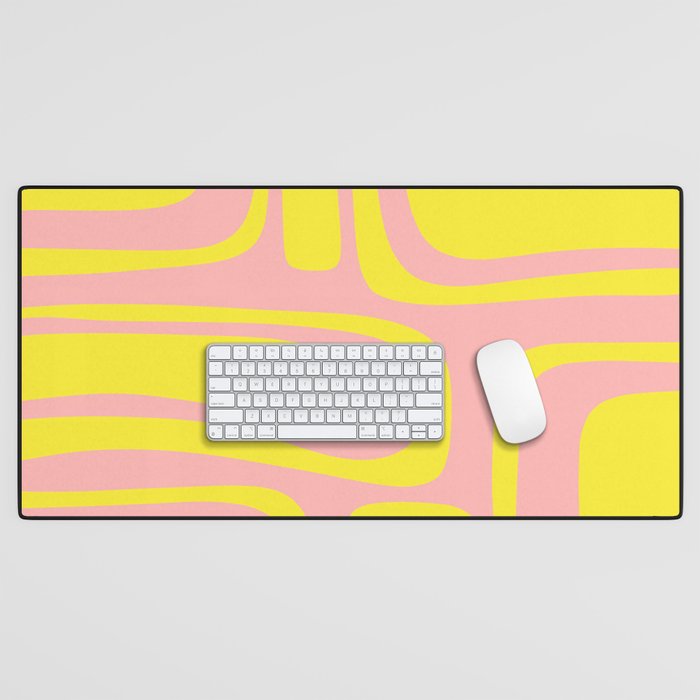 Pink and Yellow Abstract Mid Century Modern Palm Springs Pattern Desk Mat Gallery Image 1