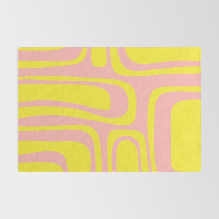 Pink and Yellow Abstract Mid Century Modern Palm Springs Pattern Rug Gallery Image 2