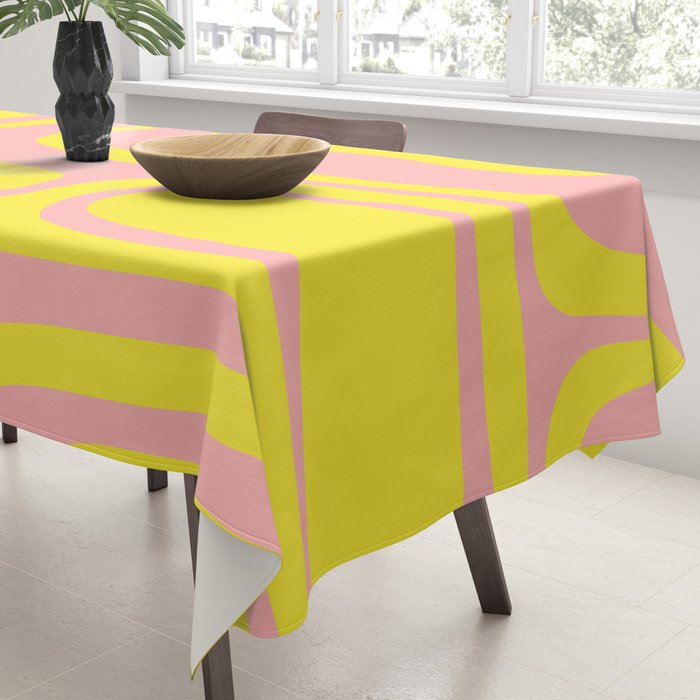 Pink and Yellow Abstract Mid Century Modern Palm Springs Pattern Tablecloth Gallery Image 3