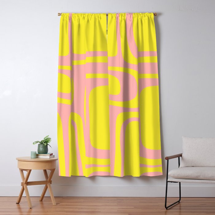 Pink and Yellow Abstract Mid Century Modern Palm Springs Pattern Window Curtain Gallery Image 1