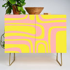 Pink and Yellow Abstract Mid Century Modern Palm Springs Pattern Credenza Gallery Image 1