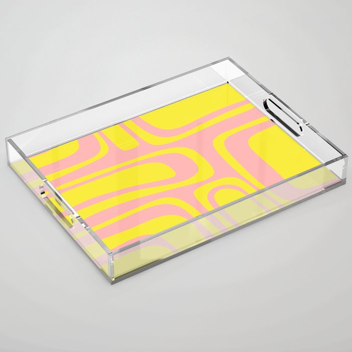 Pink and Yellow Abstract Mid Century Modern Palm Springs Pattern Acrylic Tray Gallery Image 1