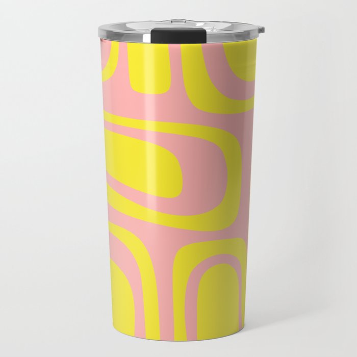 Pink and Yellow Abstract Mid Century Modern Palm Springs Pattern Travel Mug