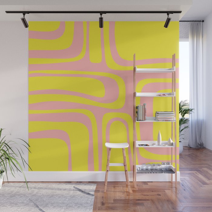 Pink and Yellow Abstract Mid Century Modern Palm Springs Pattern Wall Mural Gallery Image 1