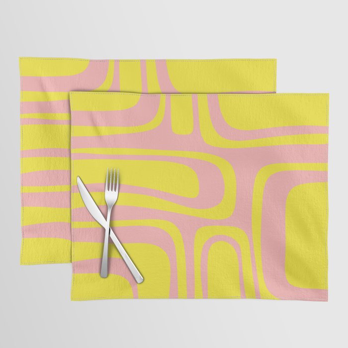 Pink and Yellow Abstract Mid Century Modern Palm Springs Pattern Placemat Gallery Image 1