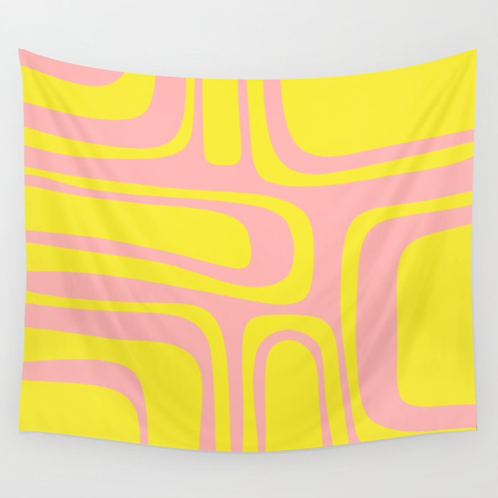 Pink and Yellow Abstract Mid Century Modern Palm Springs Pattern Wall Tapestry Gallery Image 4