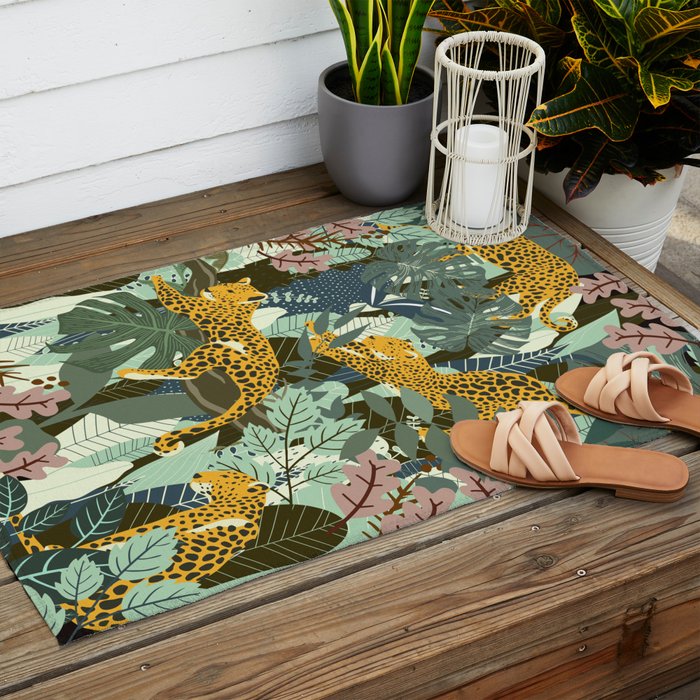 Leopard jungle print Outdoor Rug Gallery Image 2