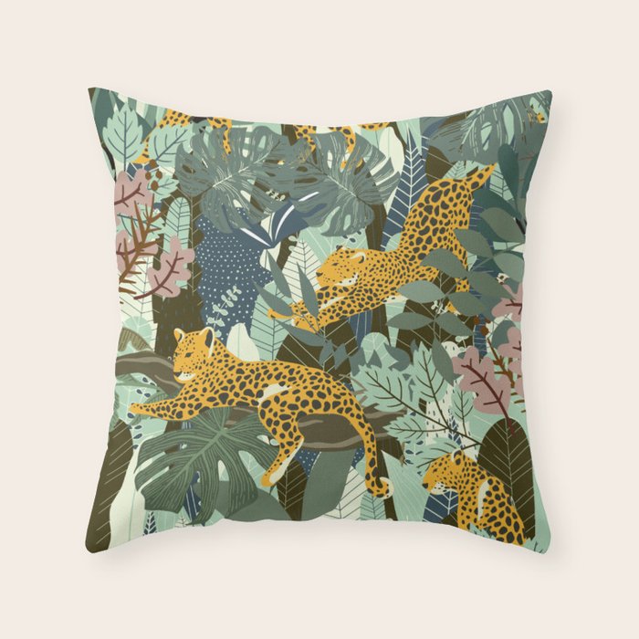 Leopard jungle print Throw Pillow Gallery Image 6