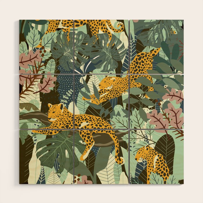 Leopard jungle print Wood Wall Art Gallery Image 1