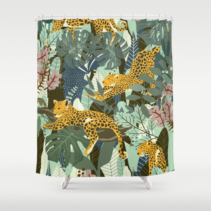 Leopard jungle print Shower Curtain Gallery Image 1