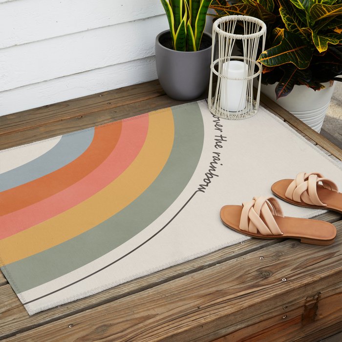 Retro Boho Rainbow with Quote Outdoor Rug Gallery Image 2