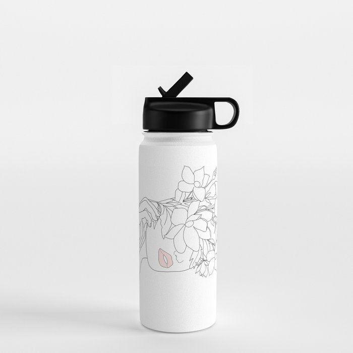 Minimal Line Art Woman with Magnolia Water Bottle Gallery Image 1