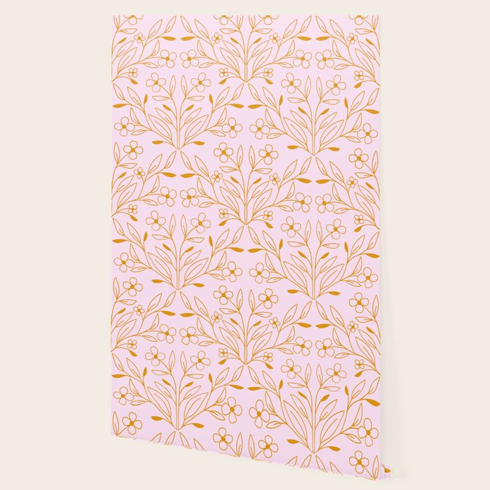 Playful Doodled Blooms Pattern - Pink and Gold Wallpaper Gallery Image 2