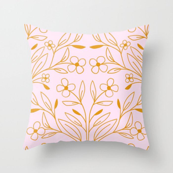 Playful Doodled Blooms Pattern - Pink and Gold Throw Pillow Gallery Image 6