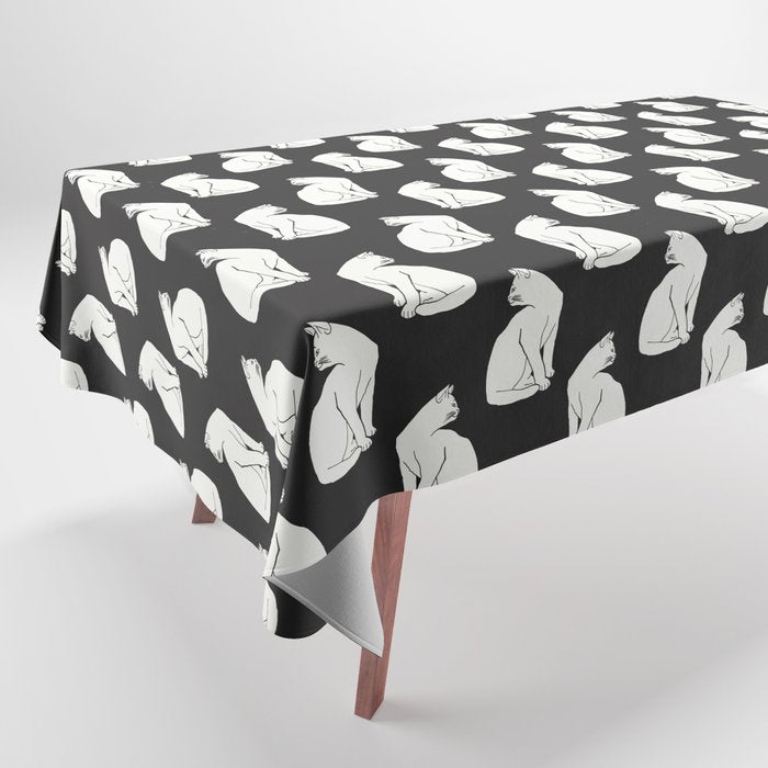 White Cat On Black Tablecloth Gallery Image 1