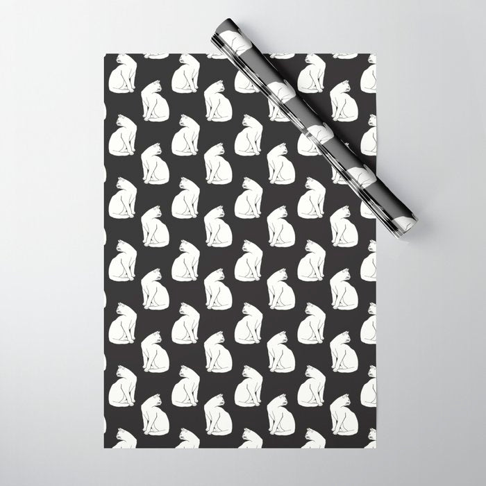 White Cat On Black Wrapping Paper Gallery Image 1