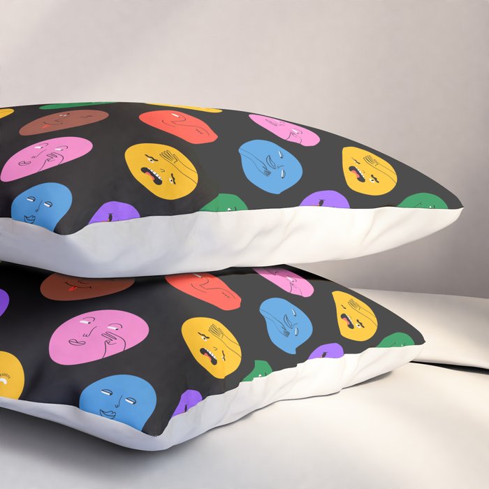 Funny colorful cartoon character face pattern Pillow Sham Gallery Image 3