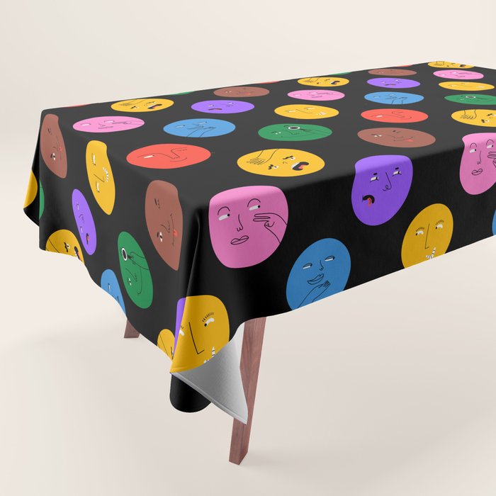 Funny colorful cartoon character face pattern Tablecloth Gallery Image 1