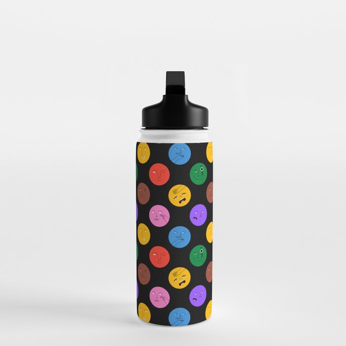 Funny colorful cartoon character face pattern Water Bottle Gallery Image 3
