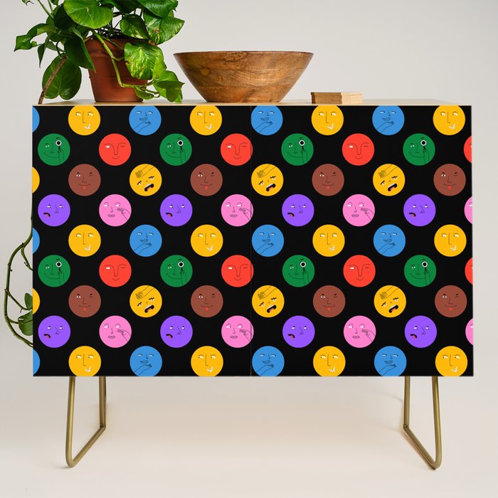 Funny colorful cartoon character face pattern Credenza Gallery Image 1