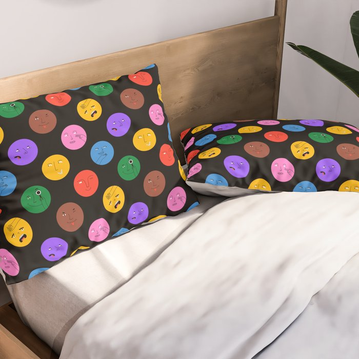 Funny colorful cartoon character face pattern Pillow Sham Gallery Image 2