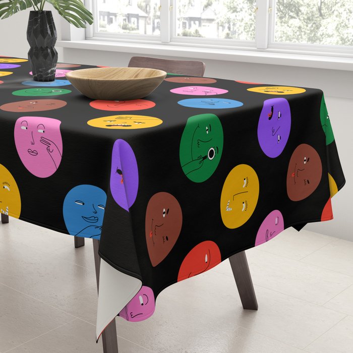 Funny colorful cartoon character face pattern Tablecloth Gallery Image 3