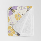 Honey Bees and Flowers - Yellow and Lavender Purple Throw Blanket Gallery Image 3