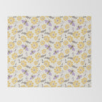 Honey Bees and Flowers - Yellow and Lavender Purple Throw Blanket Gallery Image 2