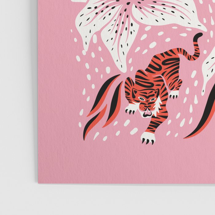 Tigers & Tiger Lilies - Vermilion & Pink Poster Gallery Image 3