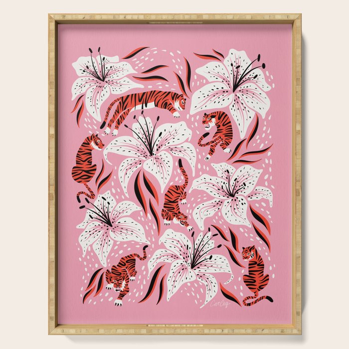Tigers & Tiger Lilies - Vermilion & Pink Serving Tray Gallery Image 1