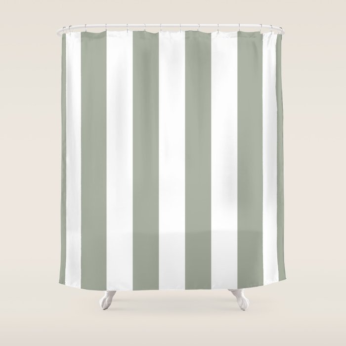 Desert Sage Grey Green Circus Tent Stripe Shower Curtain Gallery Image 1