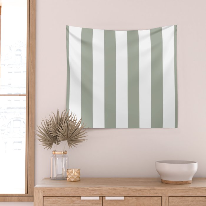 Desert Sage Grey Green Circus Tent Stripe Wall Tapestry Gallery Image 2