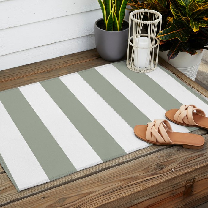 Desert Sage Grey Green Circus Tent Stripe Outdoor Rug Gallery Image 2