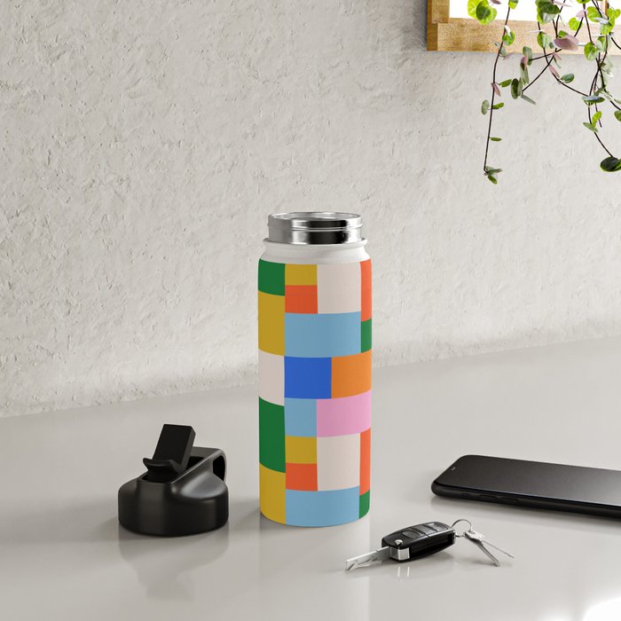 Colorful geometric patchwork mosaic pattern Water Bottle Gallery Image 4