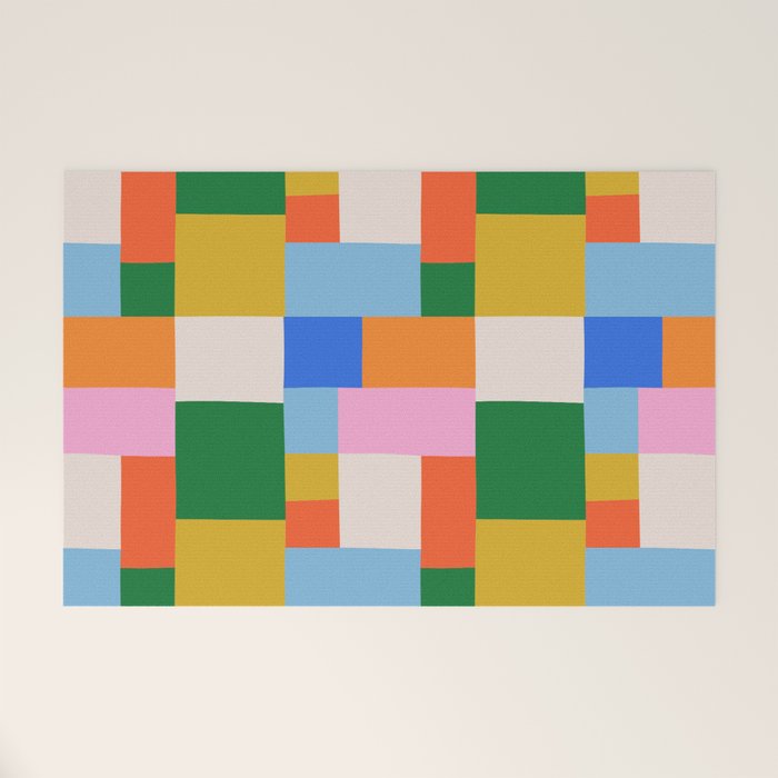 Colorful geometric patchwork mosaic pattern Welcome Mat Gallery Image 1