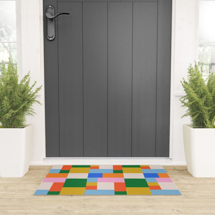 Colorful geometric patchwork mosaic pattern Welcome Mat Gallery Image 3