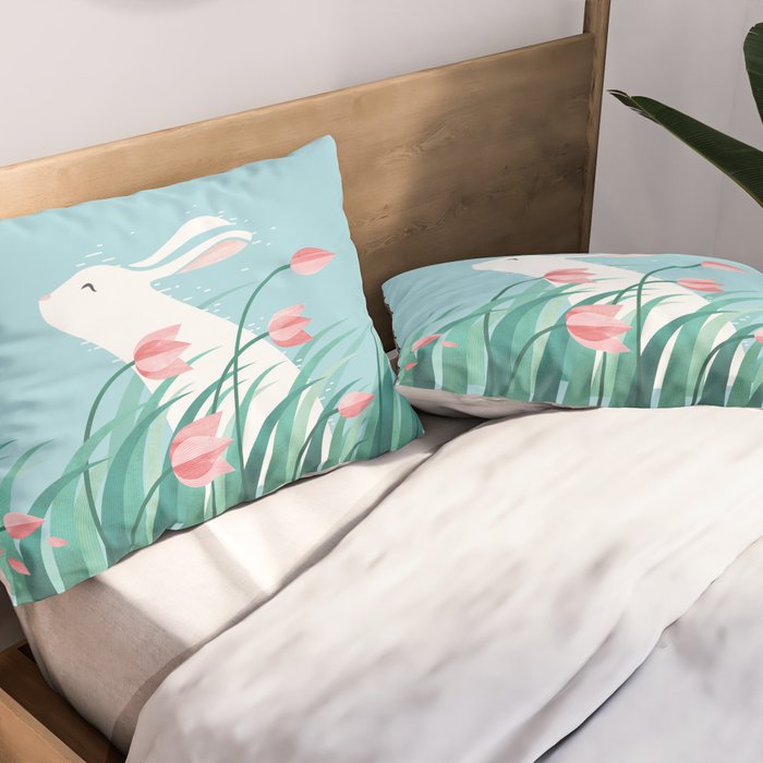 Rabbit Resting, Sky Blue Version Pillow Sham Gallery Image 2