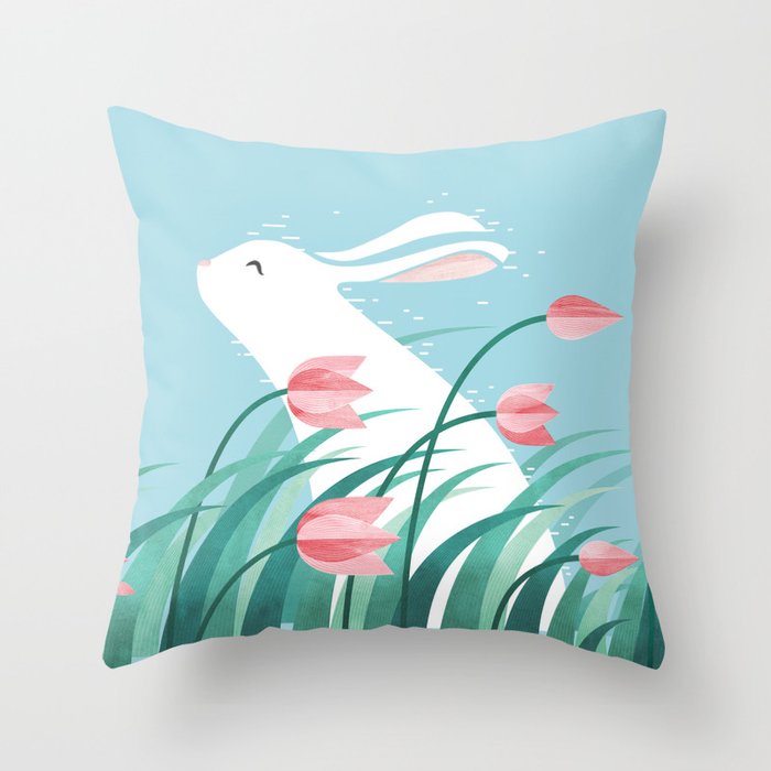 Rabbit Resting, Sky Blue Version Throw Pillow Gallery Image 6