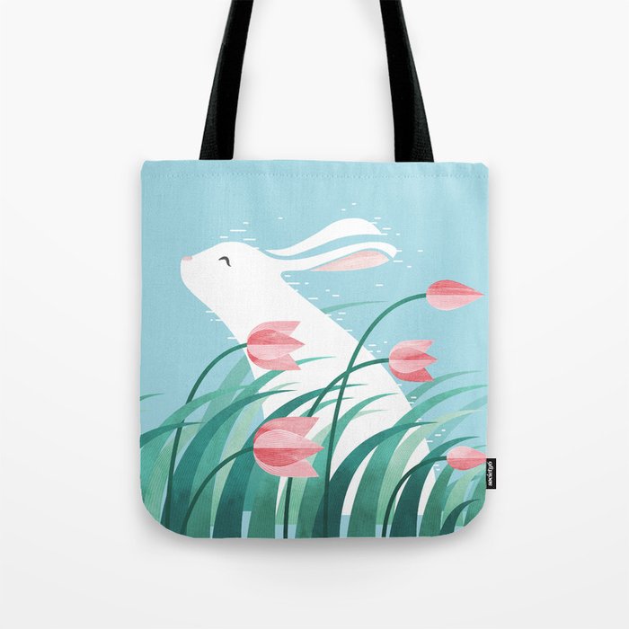 Rabbit Resting, Sky Blue Version Tote Bag Gallery Image 1