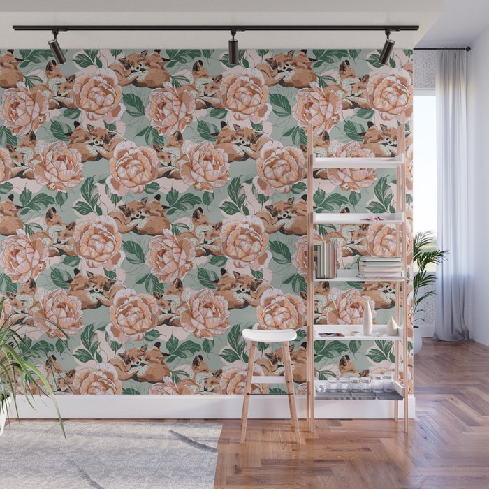 Red foxes in the rose bushes 24 Wall Mural Gallery Image 1