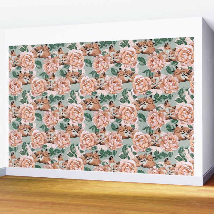 Red foxes in the rose bushes 24 Wall Mural Gallery Image 2