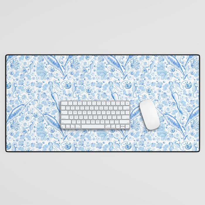Mermaid Toile - Blue Desk Mat Gallery Image 1