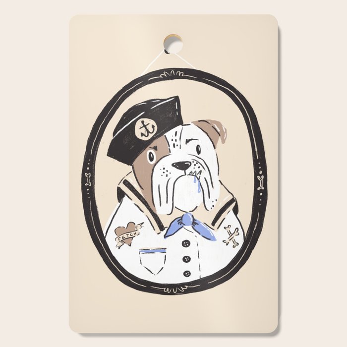English Bulldog Sailor Illustration Cutting Board Gallery Image 1