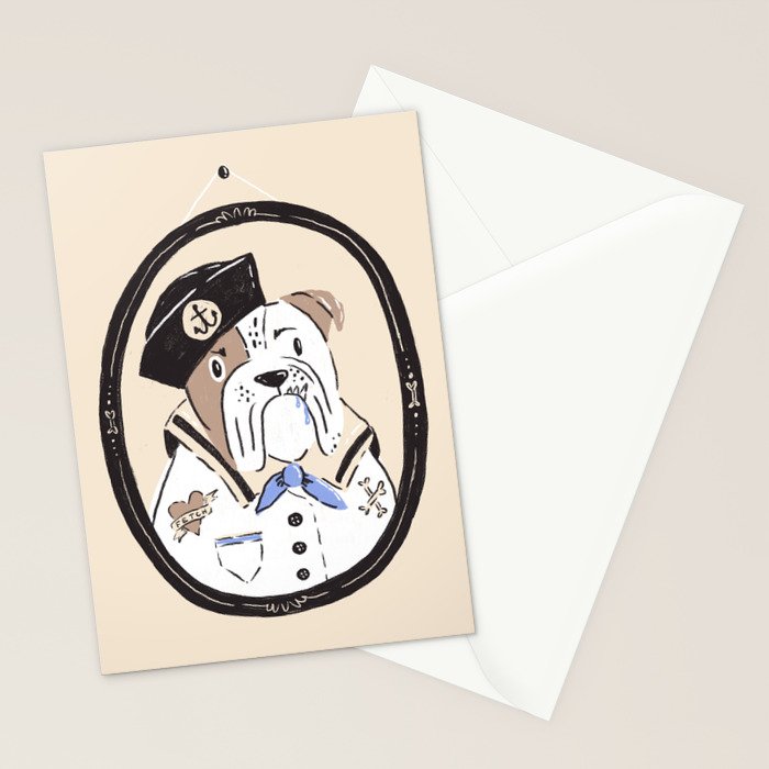English Bulldog Sailor Illustration Stationery Card Gallery Image 2